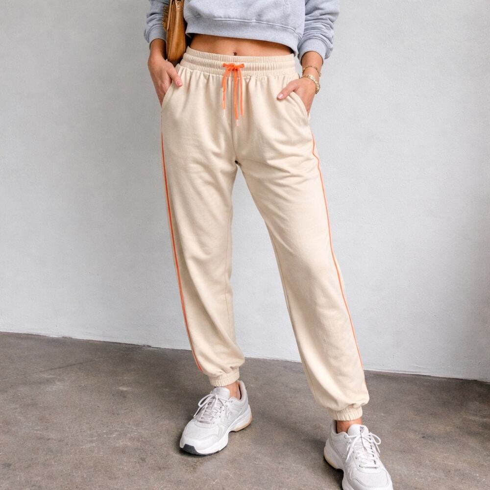 Johnny Was Calme Cream Side Stripe Drawstring Jogger Lounge Pants Sz L